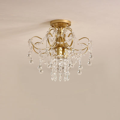 Contemporary Luxury Zinc Alloy Crystal Round 3-Light Semi-Flush Mount Ceiling Light For Living Room