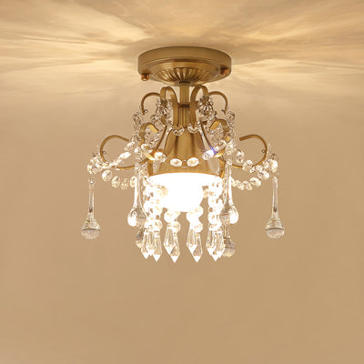 Contemporary Luxury Zinc Alloy Crystal Round 3-Light Semi-Flush Mount Ceiling Light For Living Room