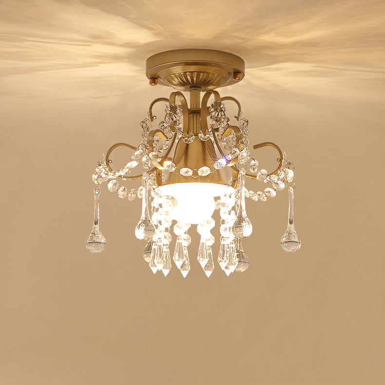Contemporary Luxury Zinc Alloy Crystal Round 3-Light Semi-Flush Mount Ceiling Light For Living Room