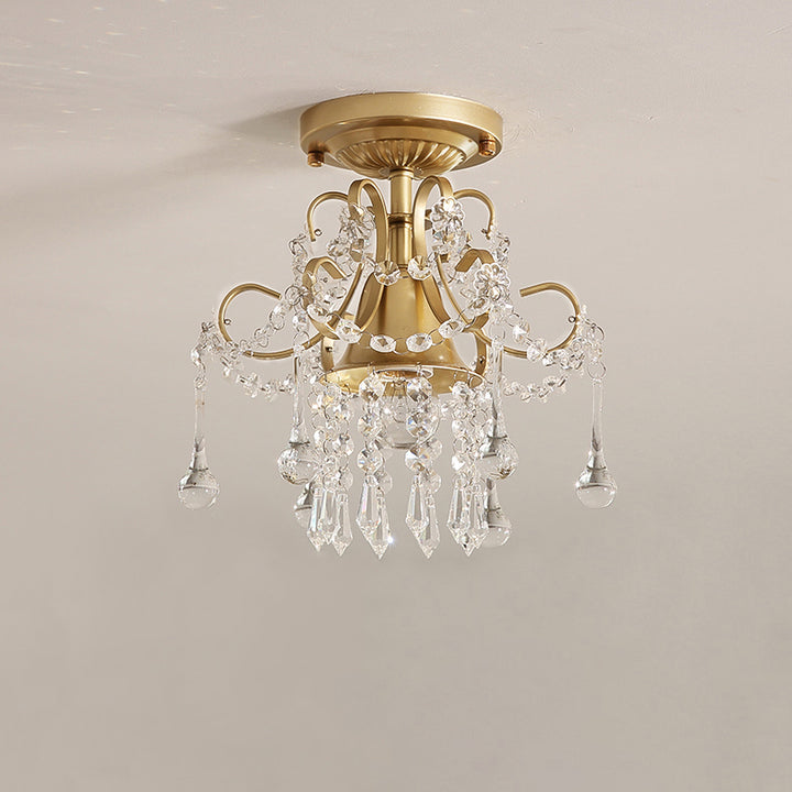 Lustre semi-encastré contemporain en alliage de zinc de luxe avec cristaux ronds à 3 lumières pour salon 