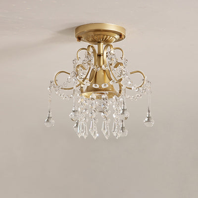 Contemporary Luxury Zinc Alloy Crystal Round 3-Light Semi-Flush Mount Ceiling Light For Living Room