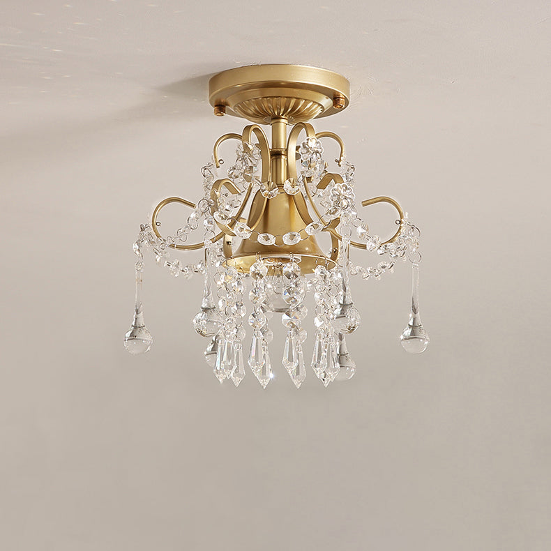 Contemporary Luxury Zinc Alloy Crystal Round 3-Light Semi-Flush Mount Ceiling Light For Living Room