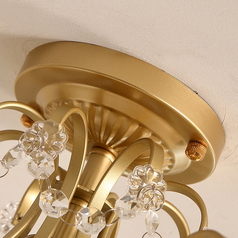 Contemporary Luxury Zinc Alloy Crystal Round 3-Light Semi-Flush Mount Ceiling Light For Living Room