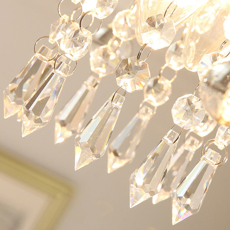 Contemporary Luxury Zinc Alloy Crystal Round 3-Light Semi-Flush Mount Ceiling Light For Living Room