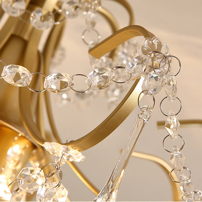 Contemporary Luxury Zinc Alloy Crystal Round 3-Light Semi-Flush Mount Ceiling Light For Living Room