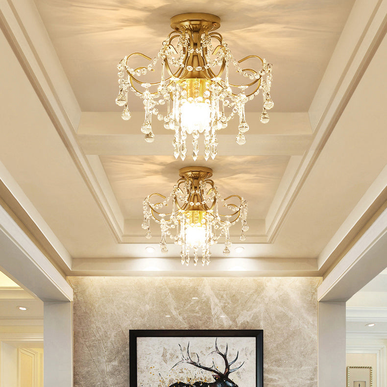 Contemporary Luxury Zinc Alloy Crystal Round 3-Light Semi-Flush Mount Ceiling Light For Living Room