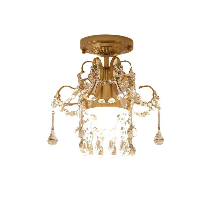 Lustre semi-encastré contemporain en alliage de zinc de luxe avec cristaux ronds à 3 lumières pour salon 