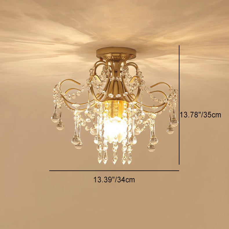 Contemporary Luxury Zinc Alloy Crystal Round 3-Light Semi-Flush Mount Ceiling Light For Living Room