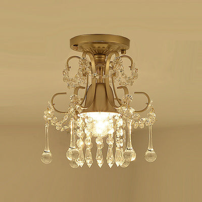 Contemporary Luxury Zinc Alloy Crystal Round 3-Light Semi-Flush Mount Ceiling Light For Living Room