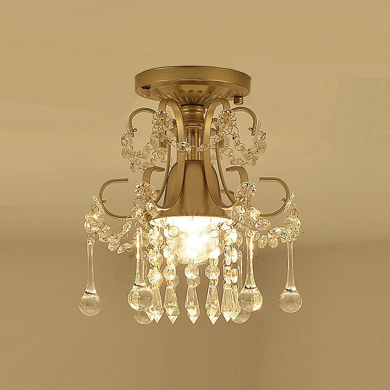 Contemporary Luxury Zinc Alloy Crystal Round 3-Light Semi-Flush Mount Ceiling Light For Living Room