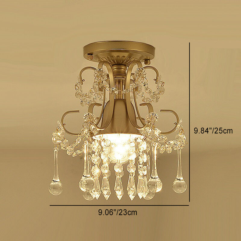 Contemporary Luxury Zinc Alloy Crystal Round 3-Light Semi-Flush Mount Ceiling Light For Living Room