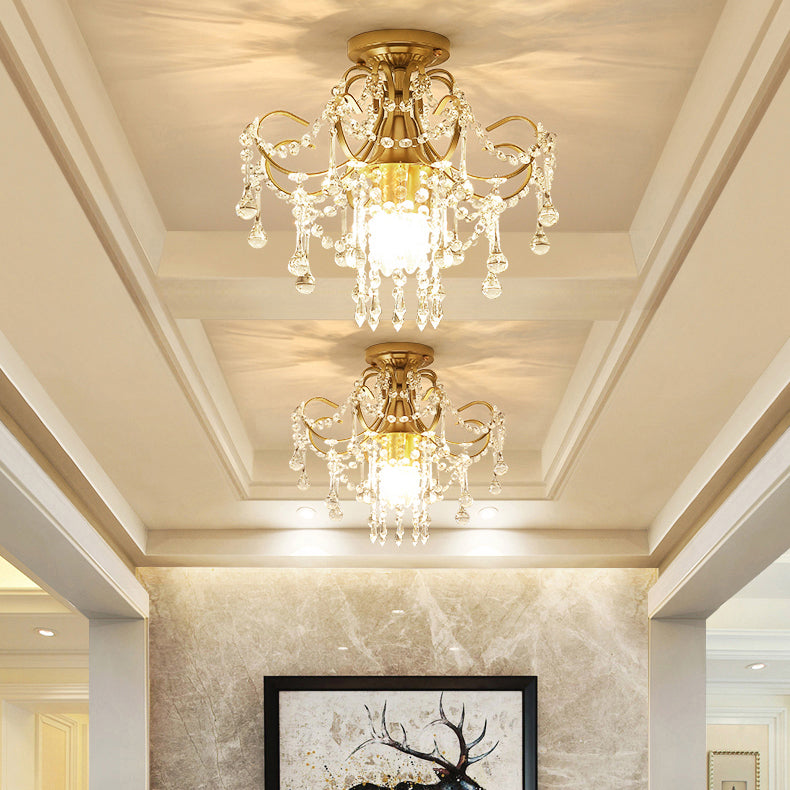 Contemporary Luxury Zinc Alloy Crystal Round 3-Light Semi-Flush Mount Ceiling Light For Living Room