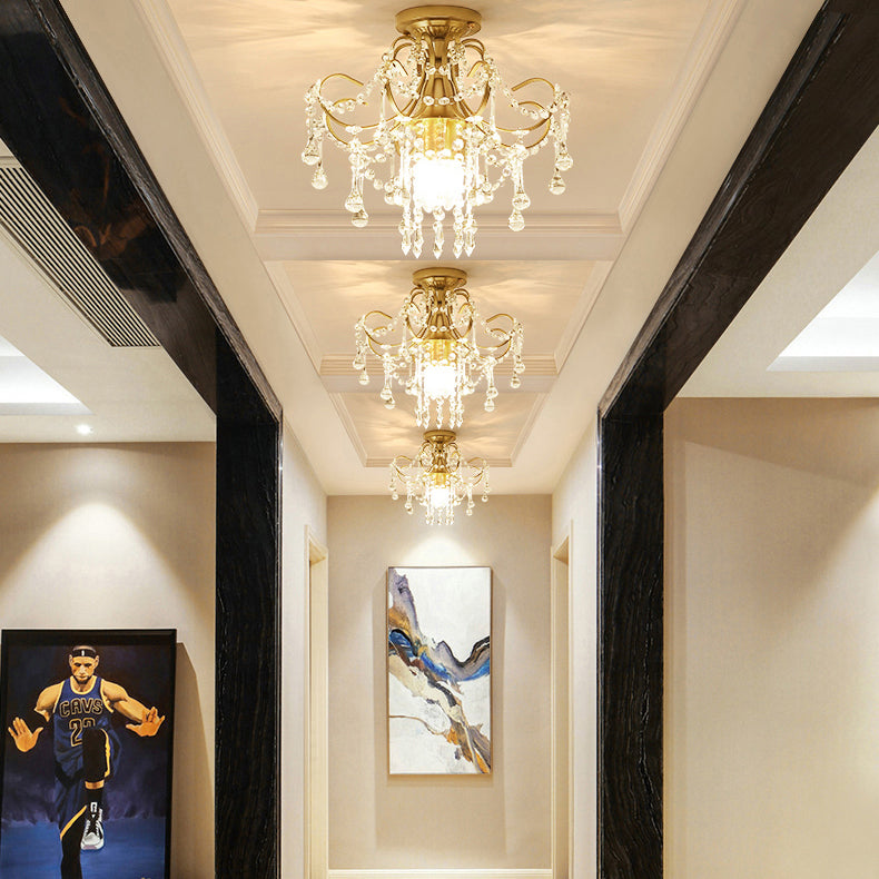 Contemporary Luxury Zinc Alloy Crystal Round 3-Light Semi-Flush Mount Ceiling Light For Living Room