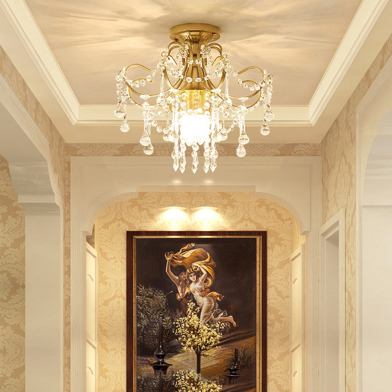 Lustre semi-encastré contemporain en alliage de zinc de luxe avec cristaux ronds à 3 lumières pour salon 