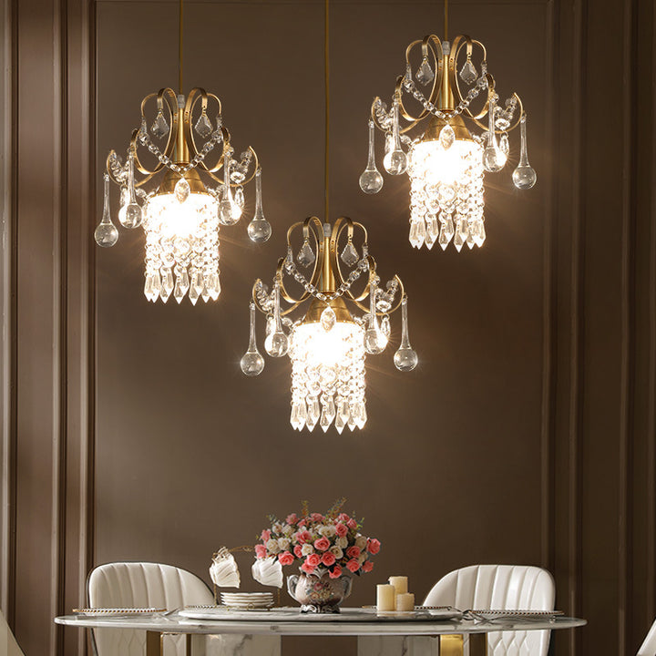 Lustre contemporain en alliage de zinc de luxe avec cristaux ronds à 3 lumières pour salon 