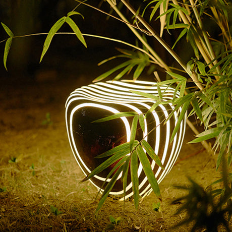 Contemporary Simplicity Solar Resin Simulation Striped Stone LED Outdoor Light For Garden