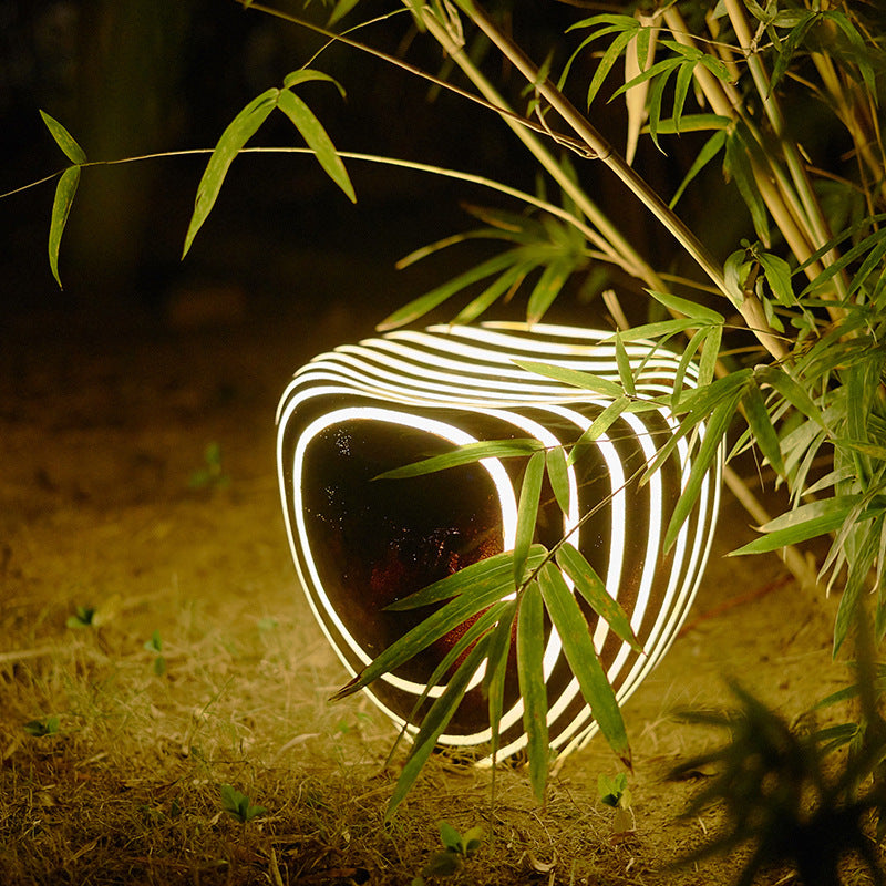 Contemporary Simplicity Solar Resin Simulation Striped Stone LED Outdoor Light For Garden