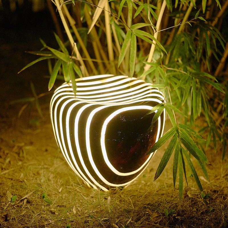 Contemporary Simplicity Solar Resin Simulation Striped Stone LED Outdoor Light For Garden