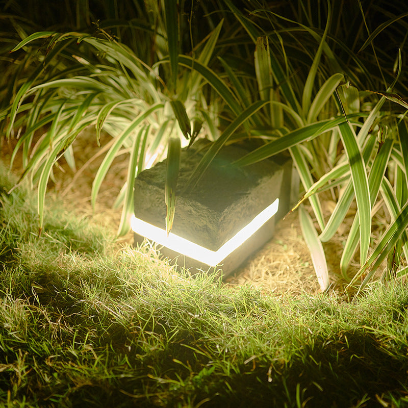 Zeitgenössische Einfachheit Solarharz Simulation Gestreifter Stein LED Außenleuchte für Garten 