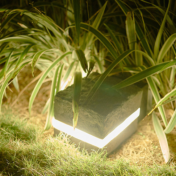 Contemporary Simplicity Solar Resin Simulation Striped Stone LED Outdoor Light For Garden