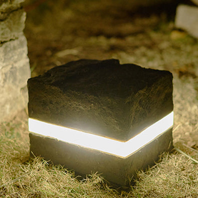 Contemporary Simplicity Solar Resin Simulation Striped Stone LED Outdoor Light For Garden