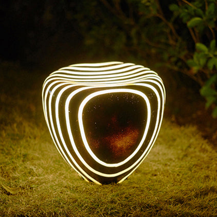 Contemporary Simplicity Solar Resin Simulation Striped Stone LED Outdoor Light For Garden