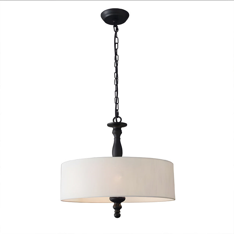 Traditional Japanese Fabric Cylinder Iron 1-Light Pendant Light For Living Room