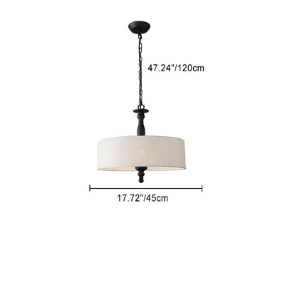 Traditional Japanese Fabric Cylinder Iron 1-Light Pendant Light For Living Room