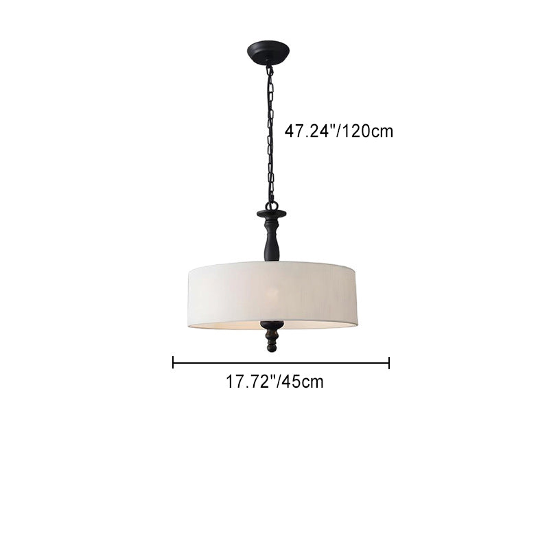 Traditional Japanese Fabric Cylinder Iron 1-Light Pendant Light For Living Room