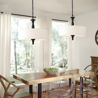 Traditional Japanese Fabric Cylinder Iron 1-Light Pendant Light For Living Room
