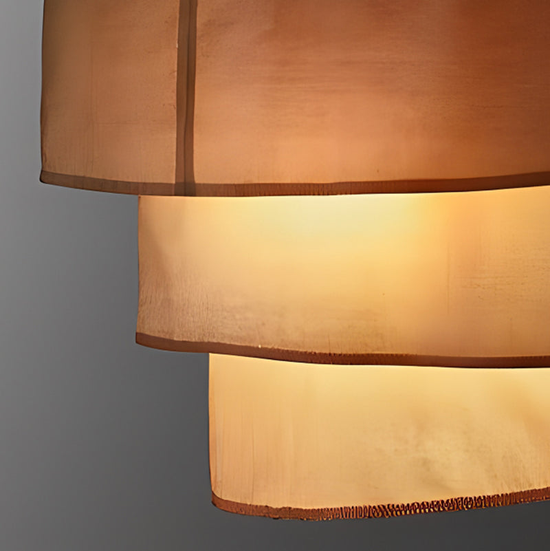 Traditional Japanese Multi-Layered Round Fabric Hardware 1-Light Pendant Light For Living Room