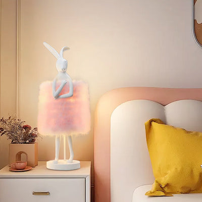 Contemporary Creative Rabbit Metal Feather Round 1-Light Table Lamp For Bedroom