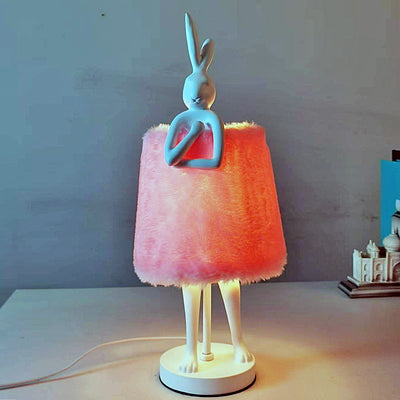 Contemporary Creative Rabbit Metal Feather Round 1-Light Table Lamp For Bedroom