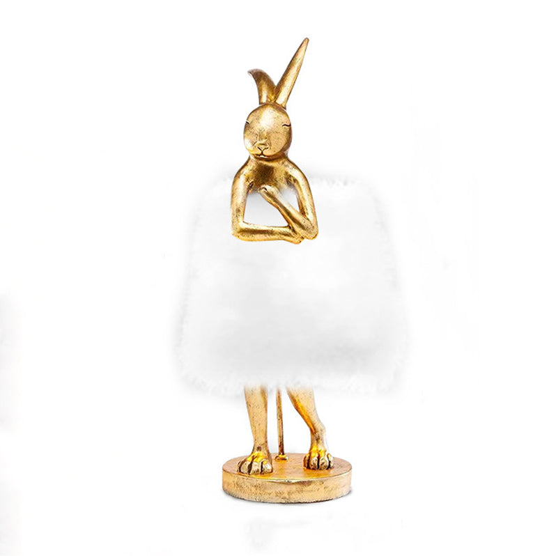 Contemporary Creative Rabbit Metal Feather Round 1-Light Table Lamp For Bedroom