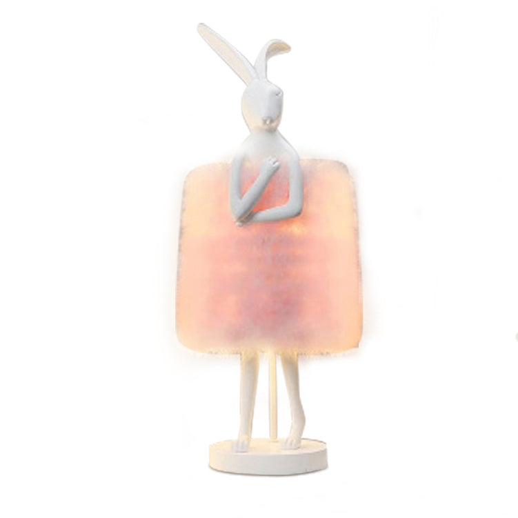 Contemporary Creative Rabbit Metal Feather Round 1-Light Table Lamp For Bedroom