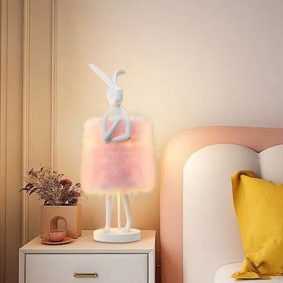 Contemporary Creative Rabbit Metal Feather Round 1-Light Table Lamp For Bedroom