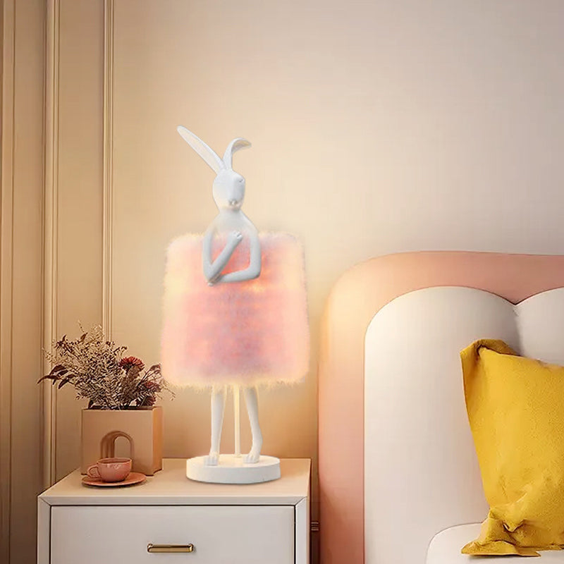 Contemporary Creative Rabbit Metal Feather Round 1-Light Table Lamp For Bedroom