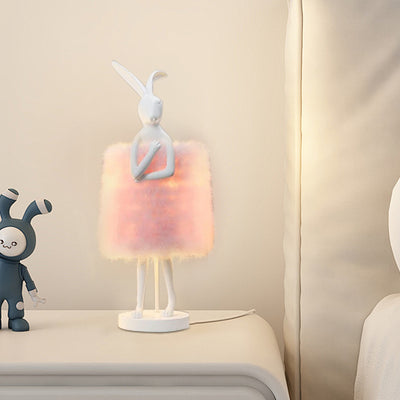Contemporary Creative Rabbit Metal Feather Round 1-Light Table Lamp For Bedroom