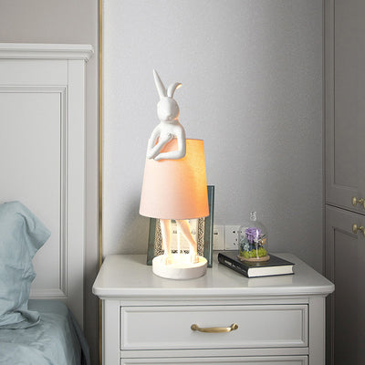 Contemporary Creative Rabbit Metal Feather Round 1-Light Table Lamp For Bedroom