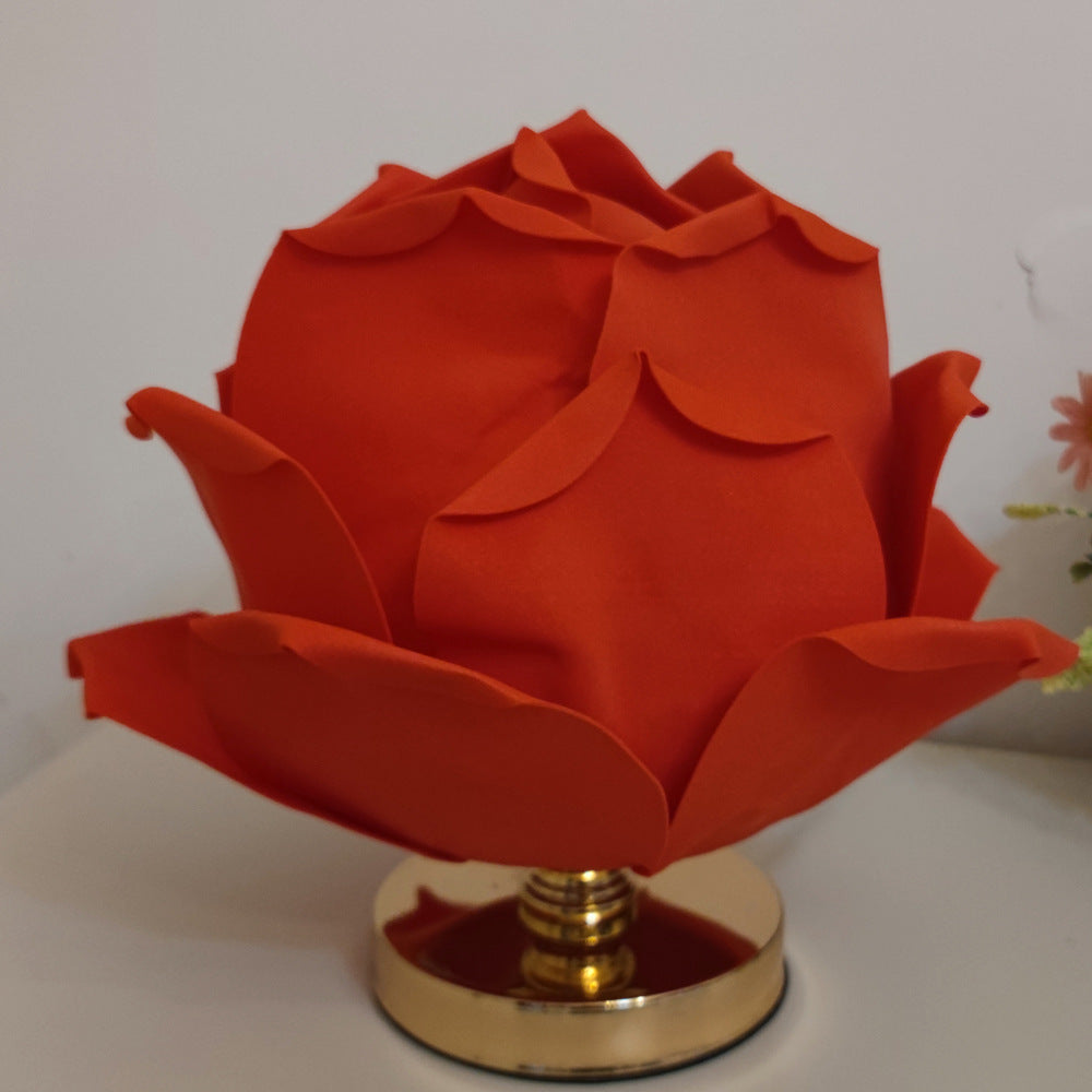 Lampe de table à 1 lumière en matériel de tissu de fleur de lotus créatif contemporain pour chambre 