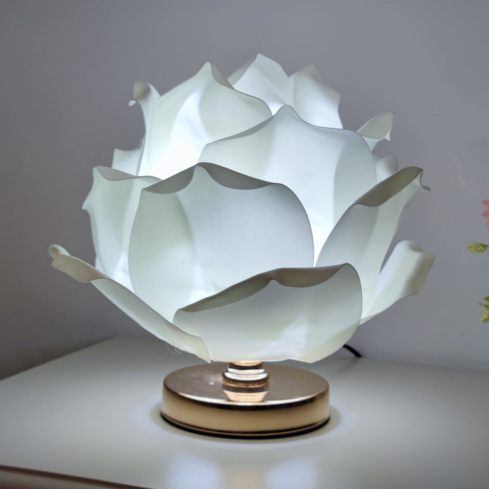 Lampe de table à 1 lumière en matériel de tissu de fleur de lotus créatif contemporain pour chambre 