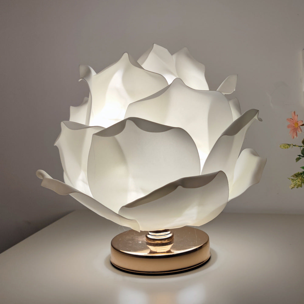 Lampe de table à 1 lumière en matériel de tissu de fleur de lotus créatif contemporain pour chambre 