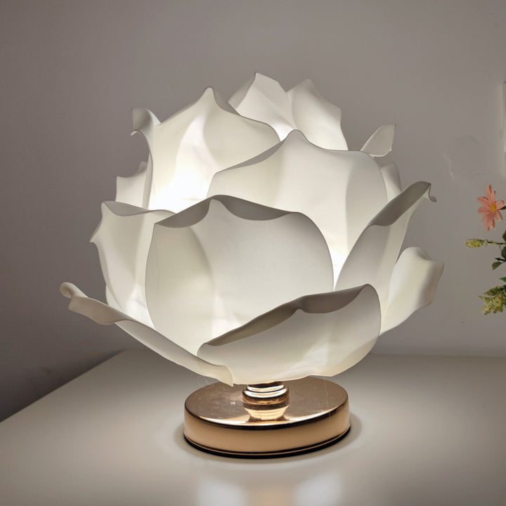Lampe de table à 1 lumière en matériel de tissu de fleur de lotus créatif contemporain pour chambre 