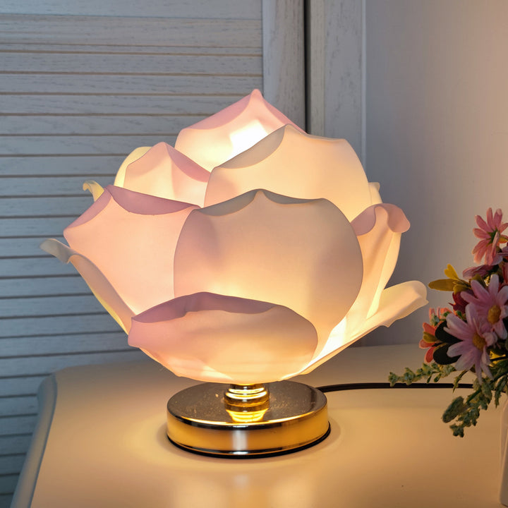 Lampe de table à 1 lumière en matériel de tissu de fleur de lotus créatif contemporain pour chambre 