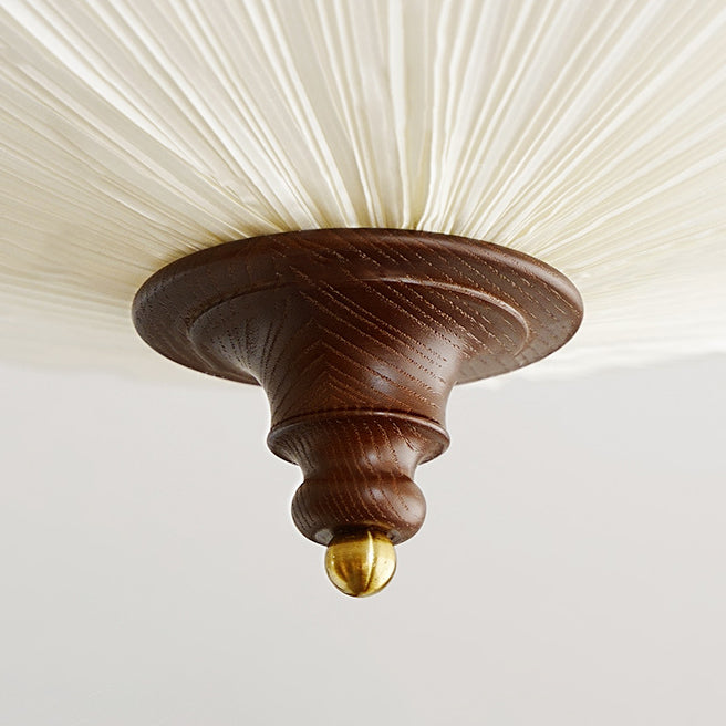 Traditional French Wood Hardware Plum Blossom Fabric Shade 3-Light Semi-Flush Mount Ceiling Light For Living Room