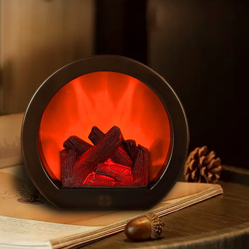 Contemporary Creative ABS Simulated Flame Fireplace LED Table Lamp For Study