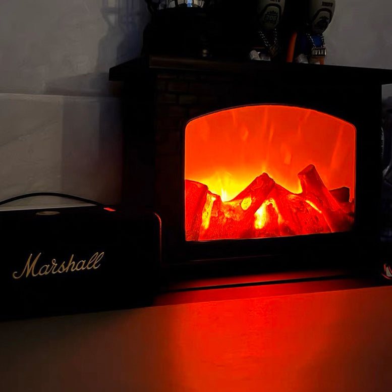 Contemporary Creative ABS Simulated Flame Fireplace LED Table Lamp For Study