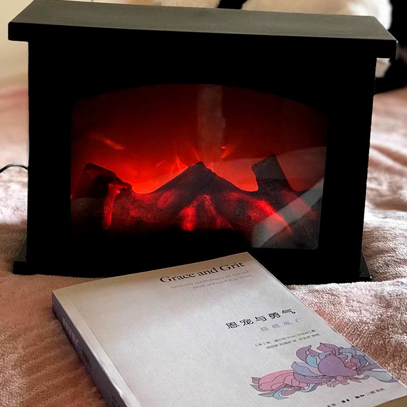 Contemporary Creative ABS Simulated Flame Fireplace LED Table Lamp For Study