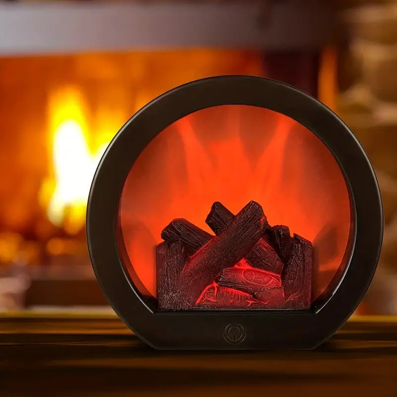 Contemporary Creative ABS Simulated Flame Fireplace LED Table Lamp For Study
