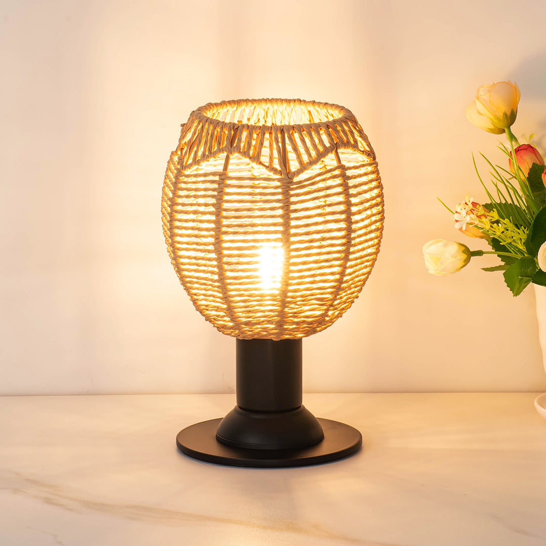 Traditional Vintage Hemp Rope Weaving Cage Hardware 1-Light Table Lamp For  Bedroom, image size:1080x1080